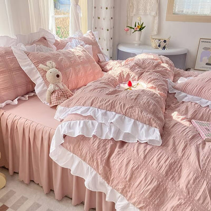 Kawaii Ruffle Bedding Set bed sheet bedsheets ruffles white