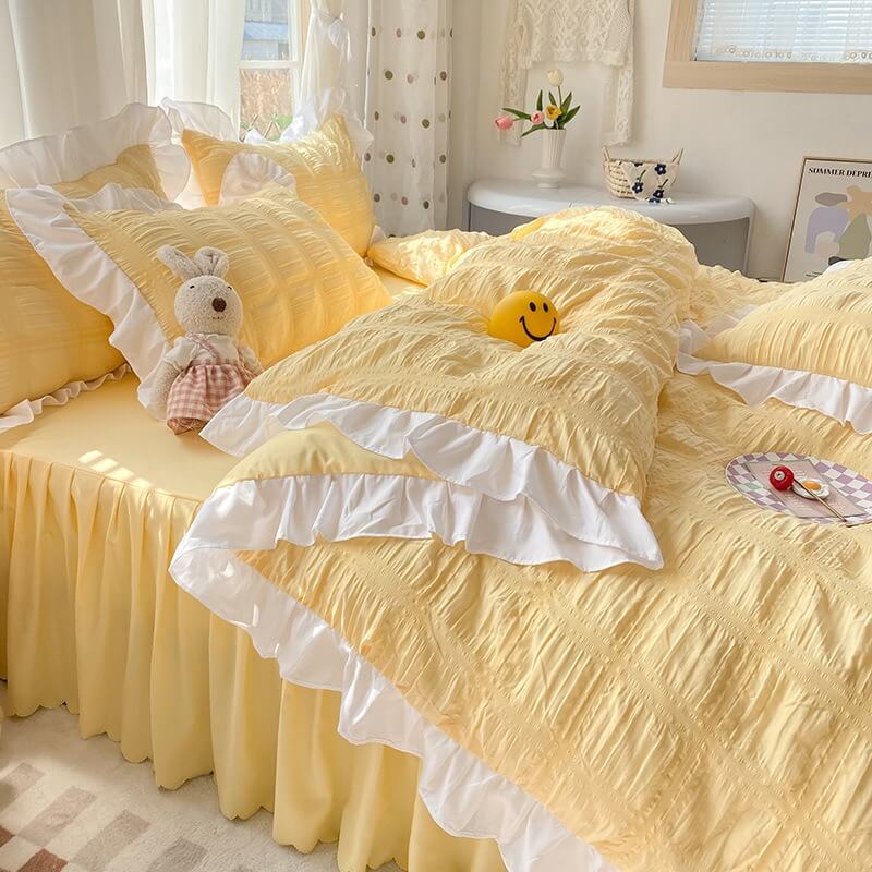 Kawaii Ruffle Bedding Set bed sheet bedsheets ruffles white