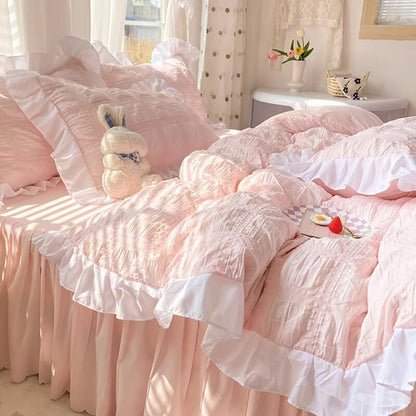 Kawaii Ruffle Bedding Set bed sheet bedsheets ruffles white