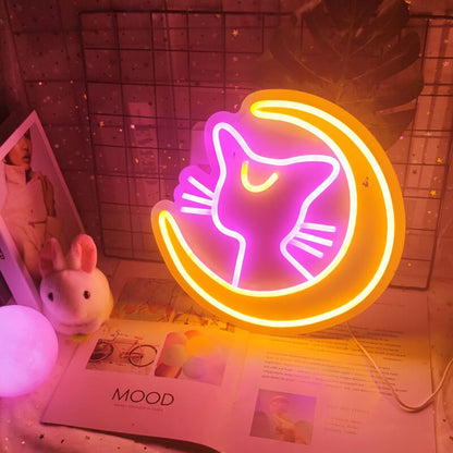 Kawaii Moon Cat Neon Sign