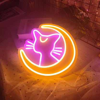 Kawaii Moon Cat Neon Sign