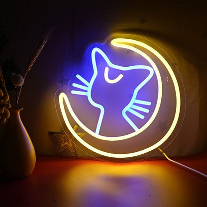 Kawaii Moon Cat Neon Sign