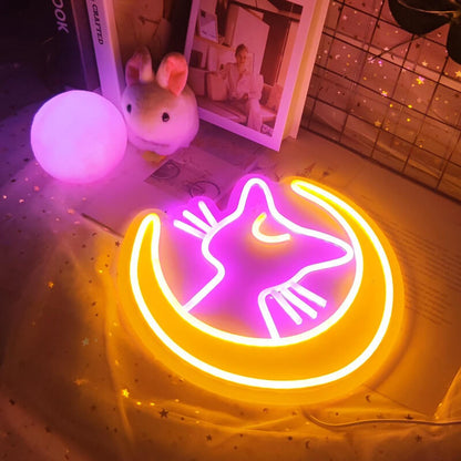 Kawaii Moon Cat Neon Sign