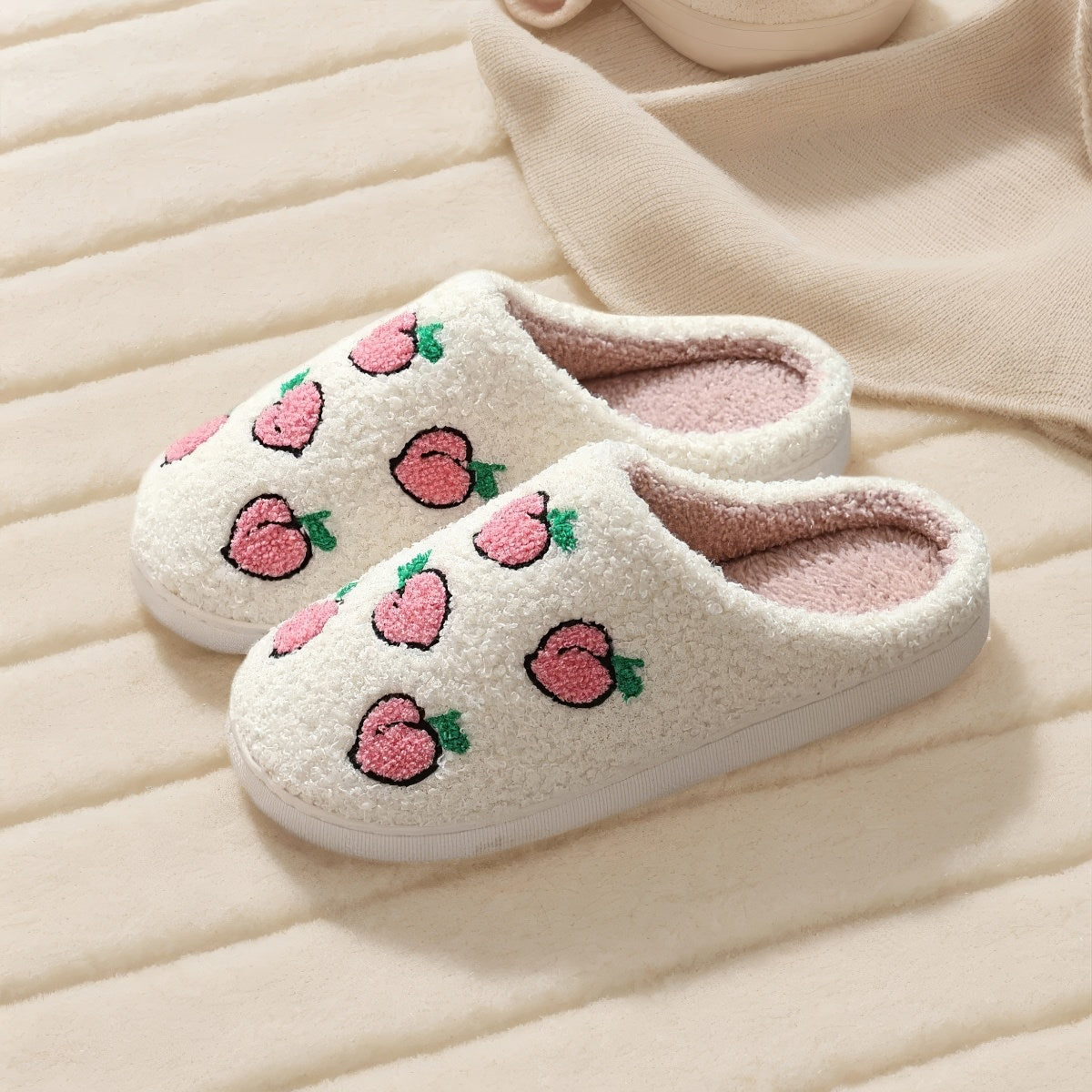 Kawaii Peaches Soft Plush House Slippers
