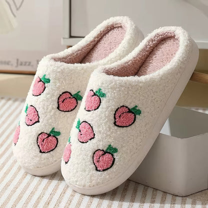Kawaii Peaches Soft Plush House Slippers