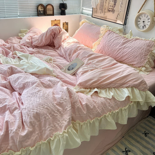 Kawaii Princess Seersucker Ruffled Bedding Set