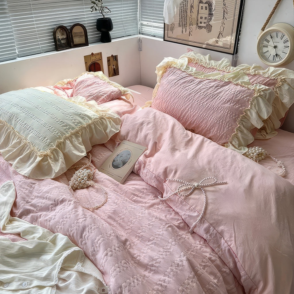 Kawaii Princess Seersucker Ruffled Bedding Set