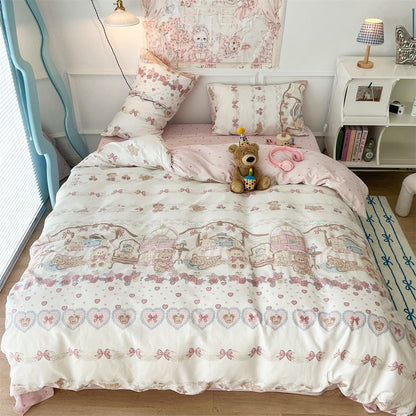 Kawaii Teddy Tea Party Bedding Set
