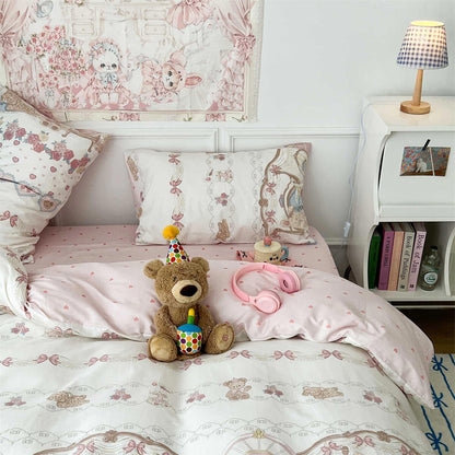Kawaii Teddy Tea Party Bedding Set