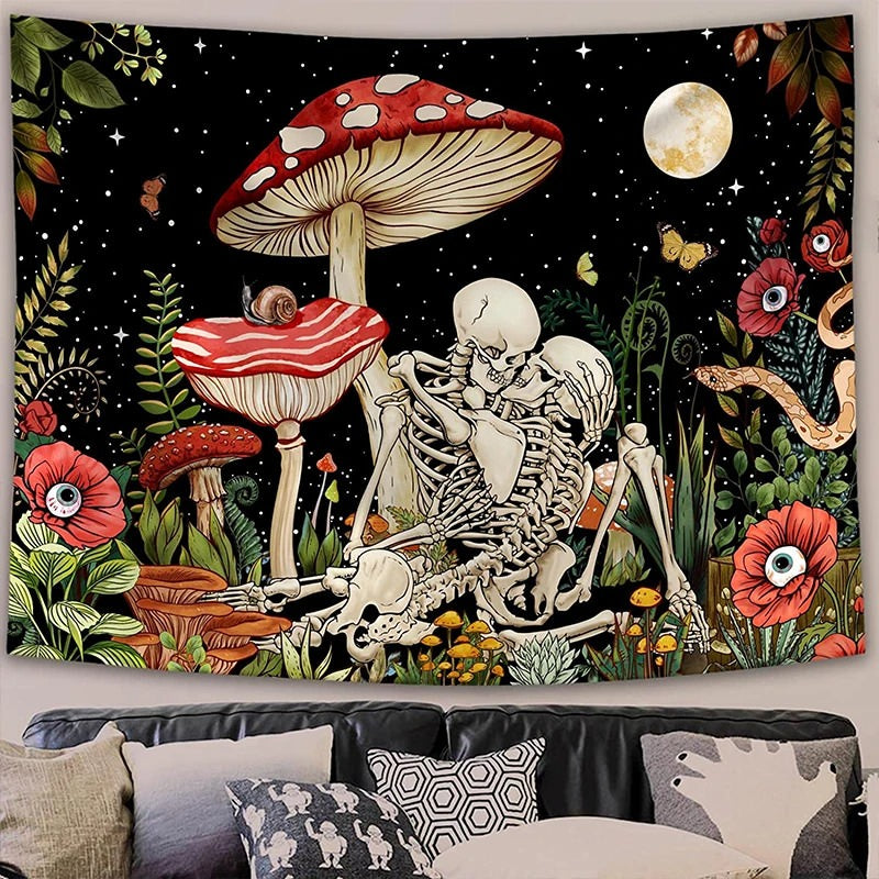 Love in Mushroom Forest Tapestry