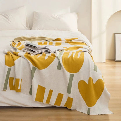 Simple Tulips Cotton Throw Blanket cover knitted sofa blanket