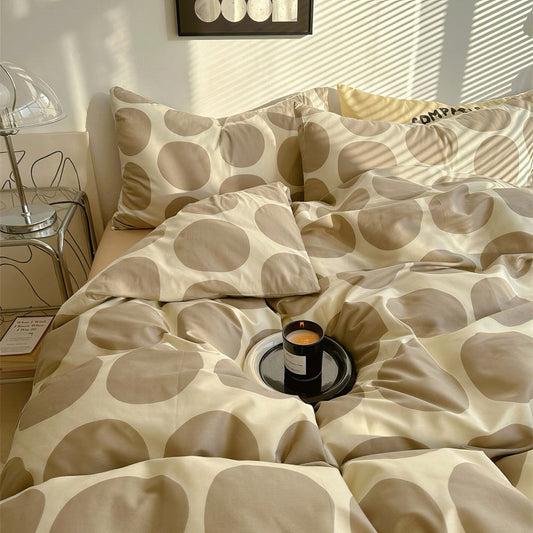 Juego de cama grande de lunares beige