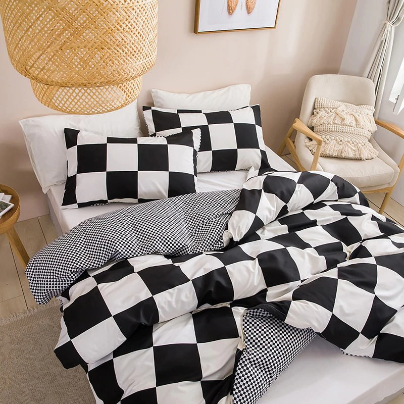 Large Black & White Check Bedding Set AESTHETIC_Indie bed sheet bedsheets checker greed stripes SUB CATEGORY_Bedding Sets