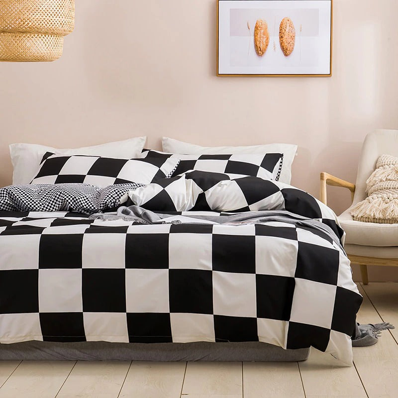 Large Black & White Check Bedding Set AESTHETIC_Indie bed sheet bedsheets checker greed stripes SUB CATEGORY_Bedding Sets