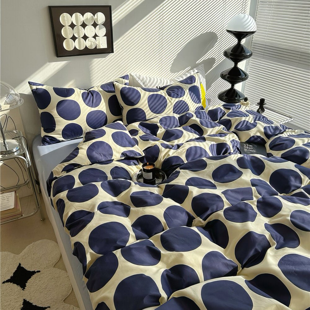 Set biancheria da letto blu a pois grandi