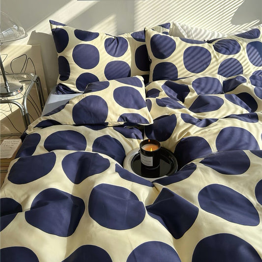 Set biancheria da letto blu a pois grandi