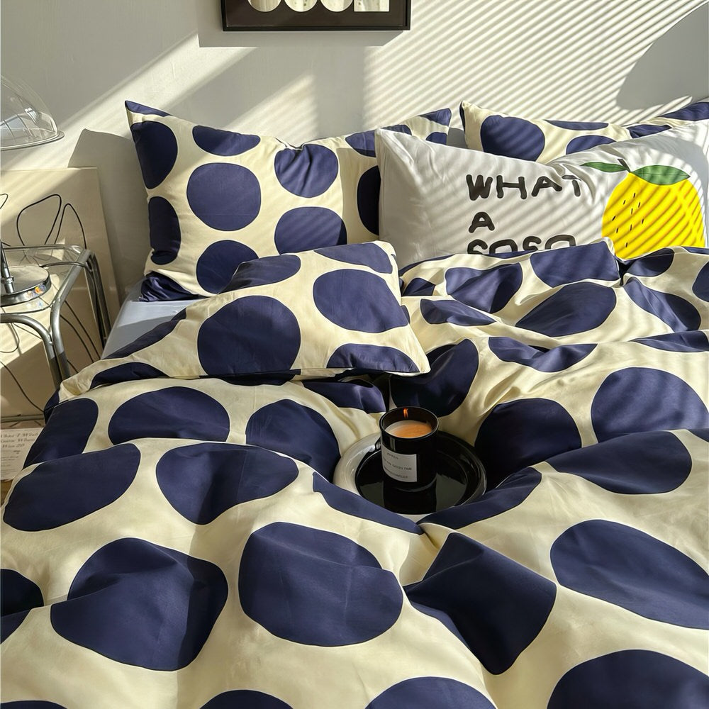 Set biancheria da letto blu a pois grandi