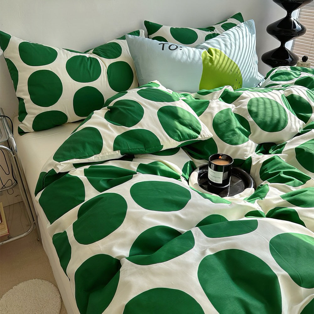 Set biancheria da letto verde a pois grandi