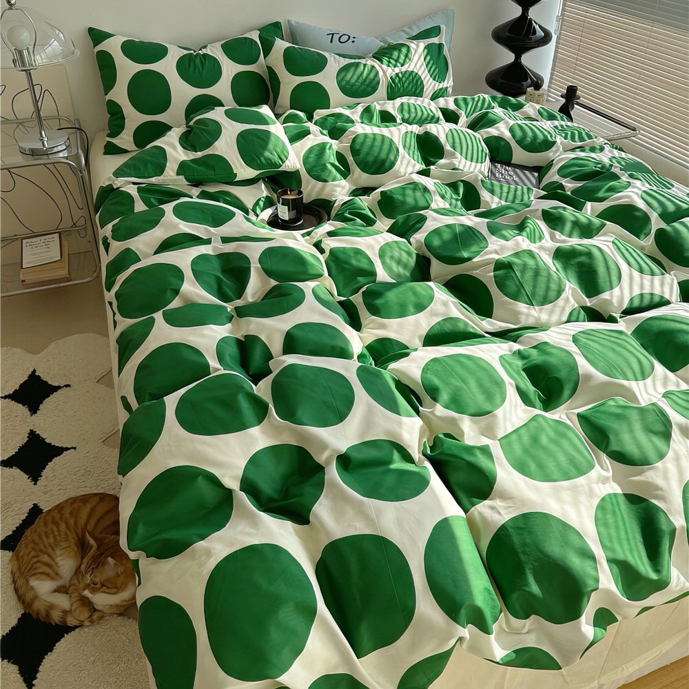 Set biancheria da letto verde a pois grandi