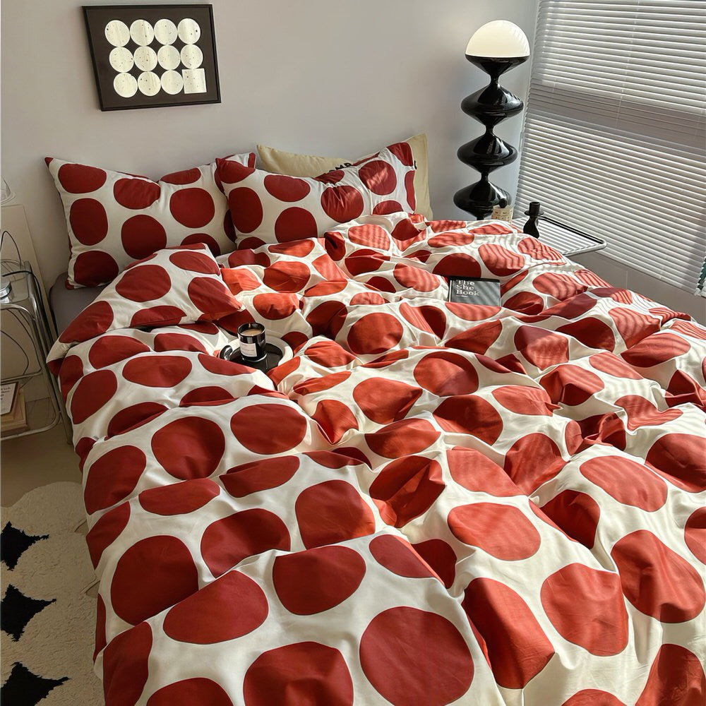 Set di biancheria da letto rosso a pois grandi