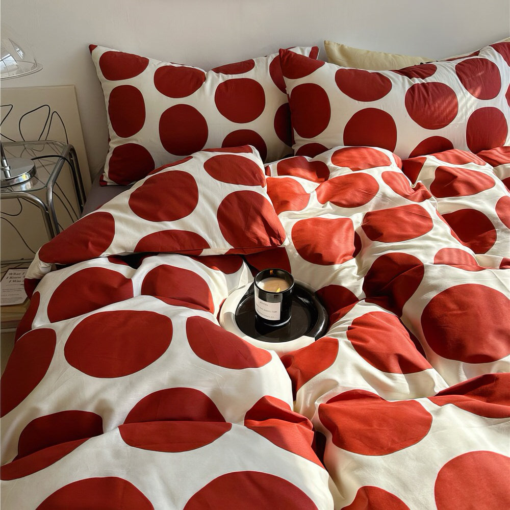 Set di biancheria da letto rosso a pois grandi