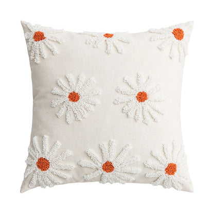 Light Beige Tufted Flower Cushion Cover cute flower daisy flower embroidered floral little flower SUB CATEGORY_Cushion Covers