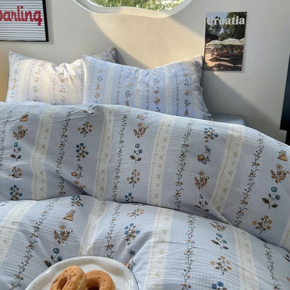 Juego de cama con estampado floral azul claro