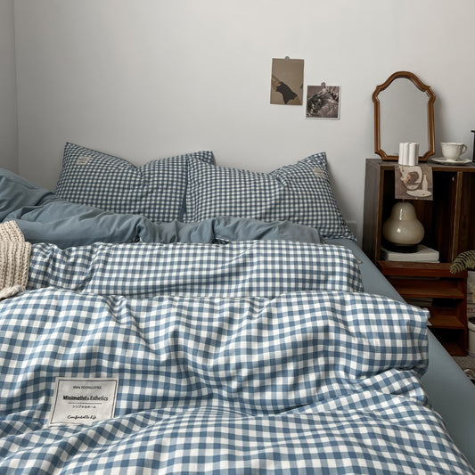 Hellblaues Gingham-Bettwäscheset
