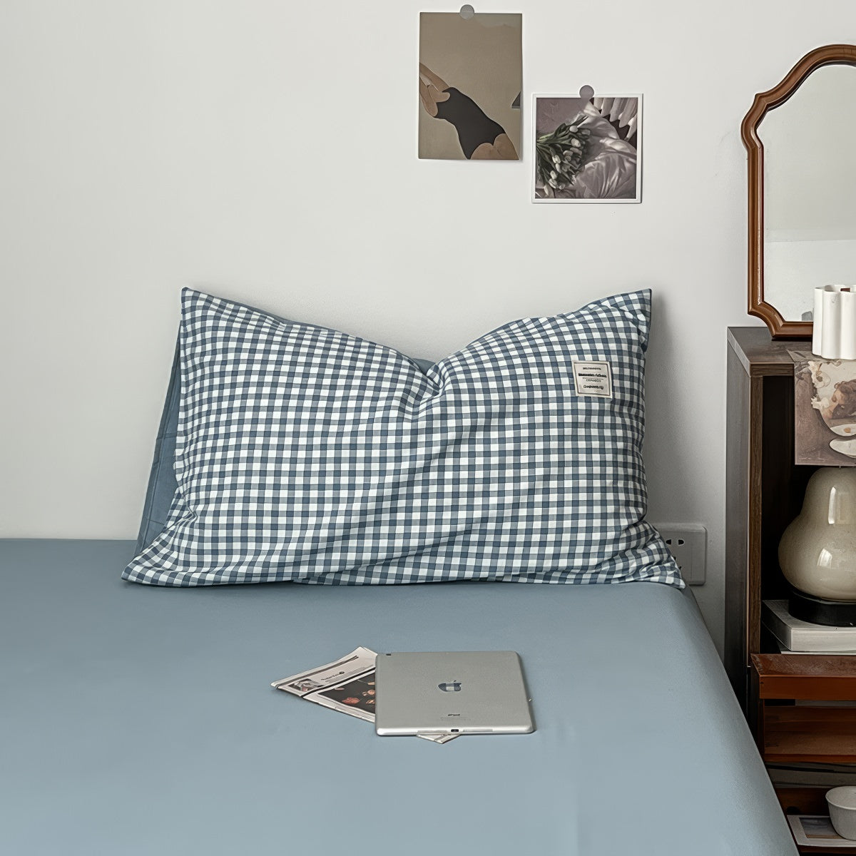 Hellblaues Gingham-Bettwäscheset