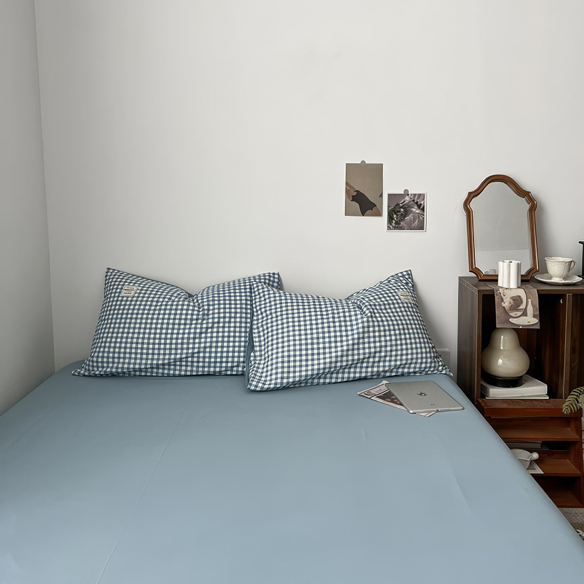 Hellblaues Gingham-Bettwäscheset