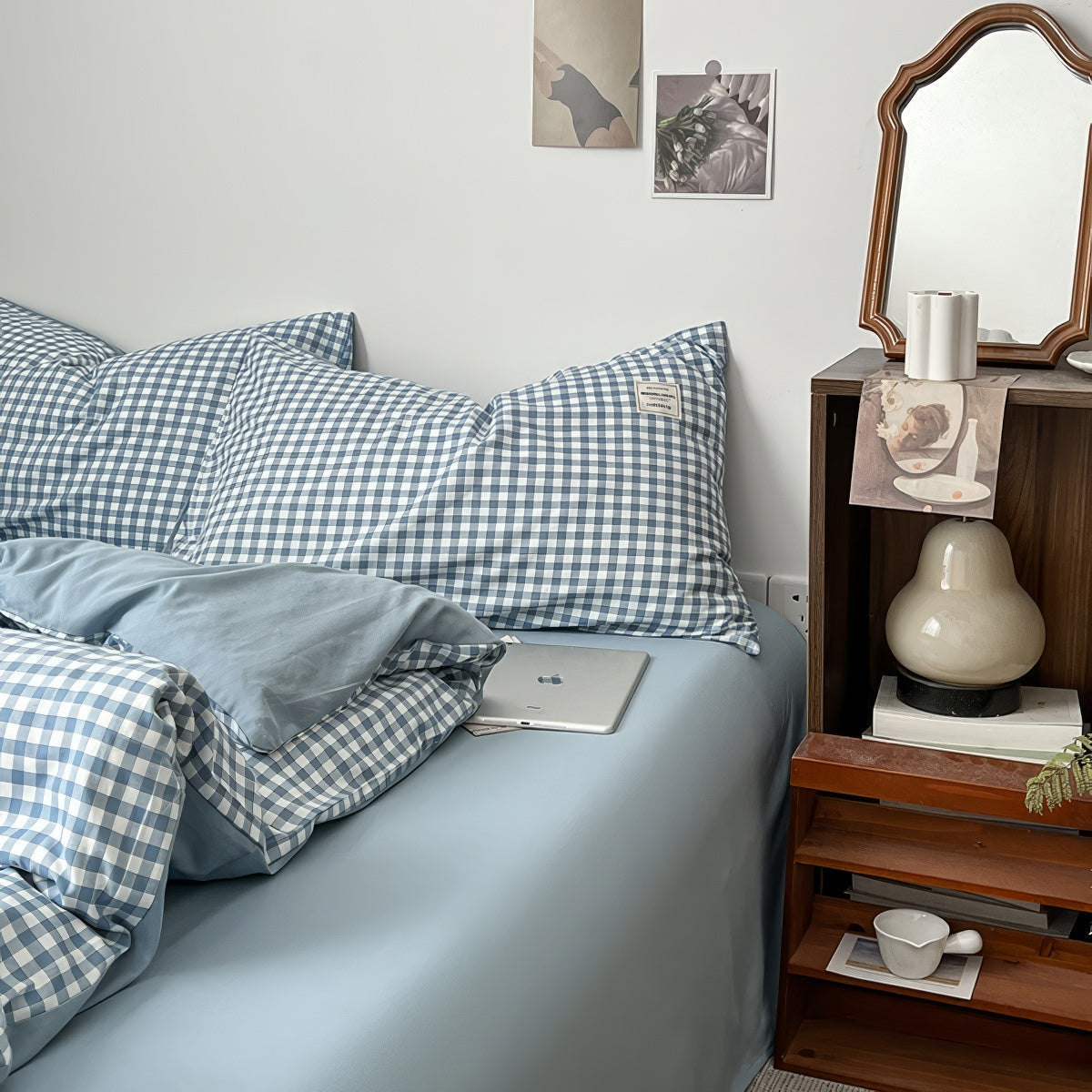 Hellblaues Gingham-Bettwäscheset