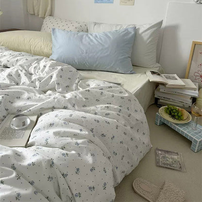 Light Blue Tiny Flowers Cotton Bedding Set bed sheet bedsheets coquette cottagecore duvet cover