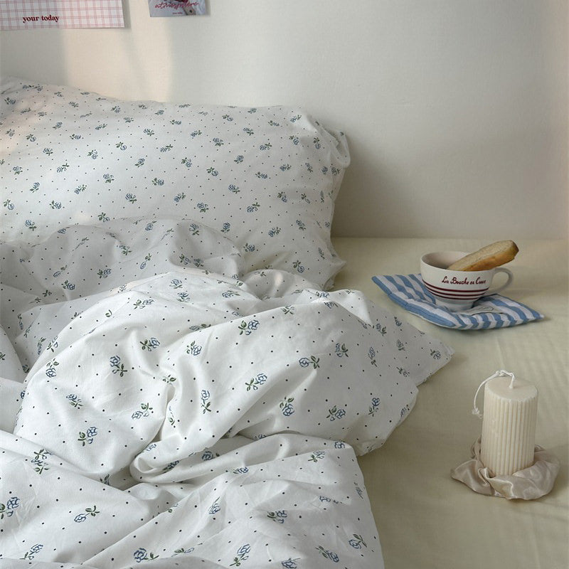 Light Blue Tiny Flowers Cotton Bedding Set bed sheet bedsheets coquette cottagecore duvet cover