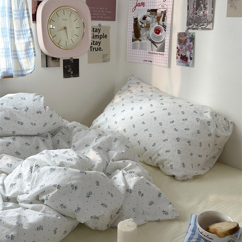 Light Blue Tiny Flowers Cotton Bedding Set bed sheet bedsheets coquette cottagecore duvet cover