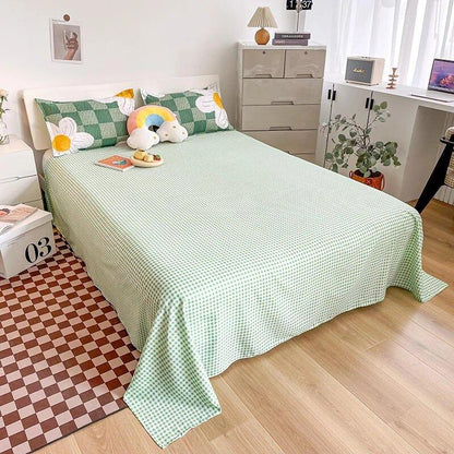 Light Green Checkered Daisies Bedding Set bed sheet bedsheets chamomile cute flower daisy flower flowers little flower SUB CATEGORY_Bedding Sets sunflowers