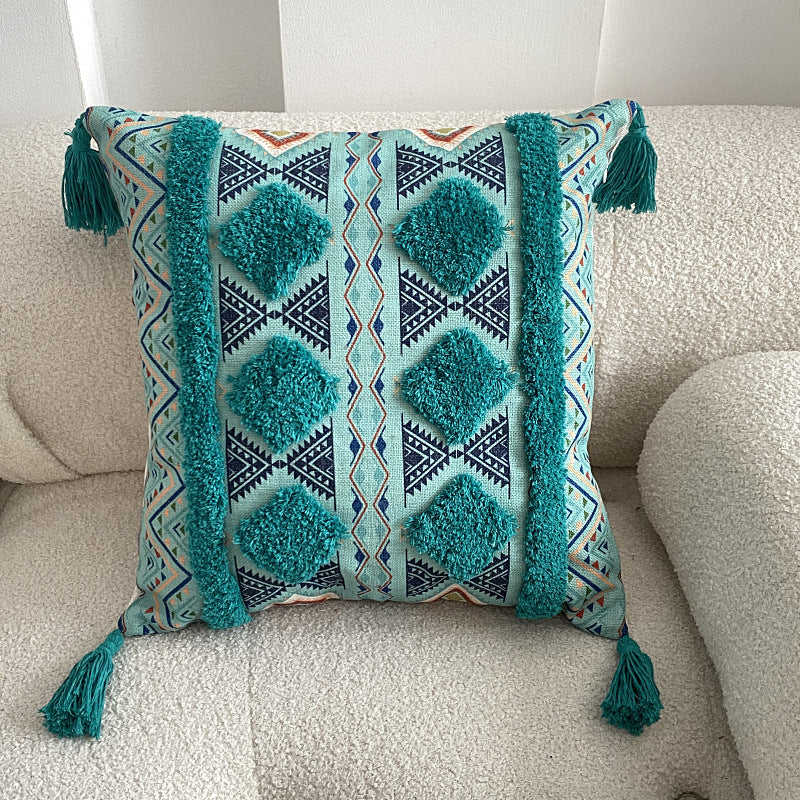 Boho Tufted Tasseled Throw Pillow Cover