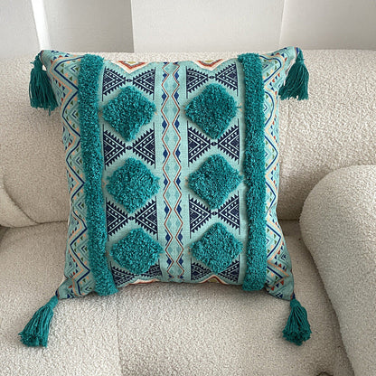 Housse de coussin à pompons touffeté Boho