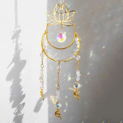 Crystal Lotus Suncatcher with Moon Pendant