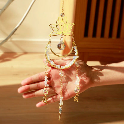 Crystal Lotus Suncatcher with Moon Pendant