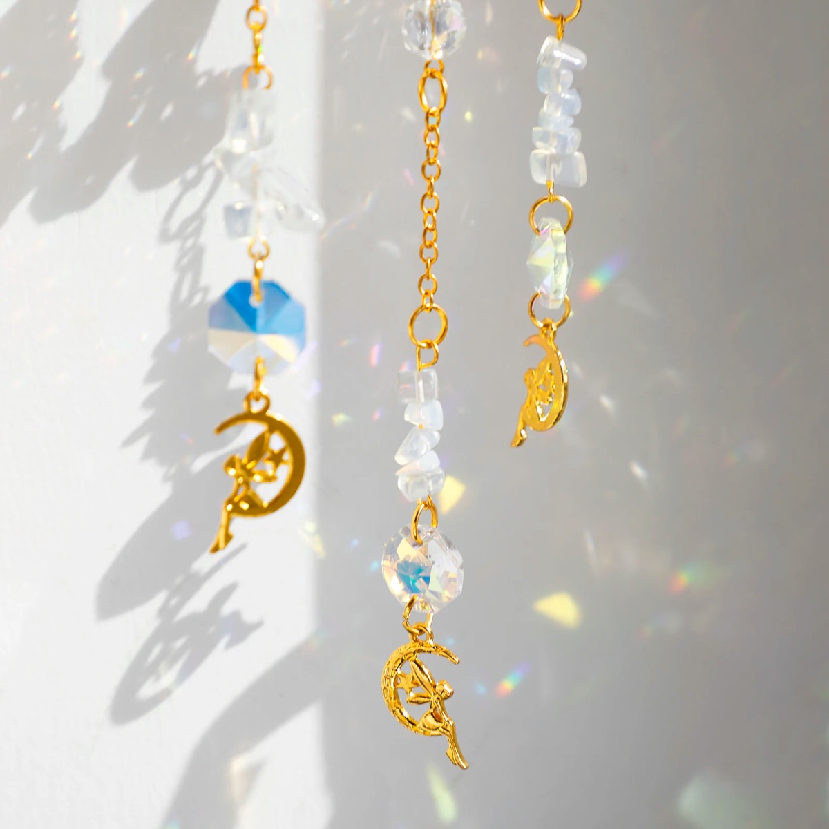 Crystal Lotus Suncatcher with Moon Pendant