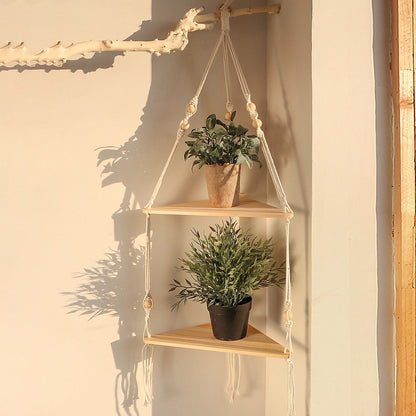 Macrame Hanging Corner Shelf holder macrame hanging net shelf storage storage