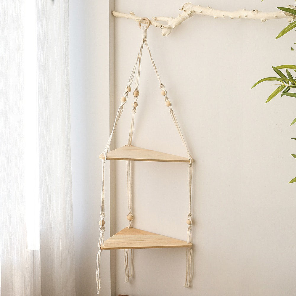 Macrame Hanging Corner Shelf holder macrame hanging net shelf storage storage