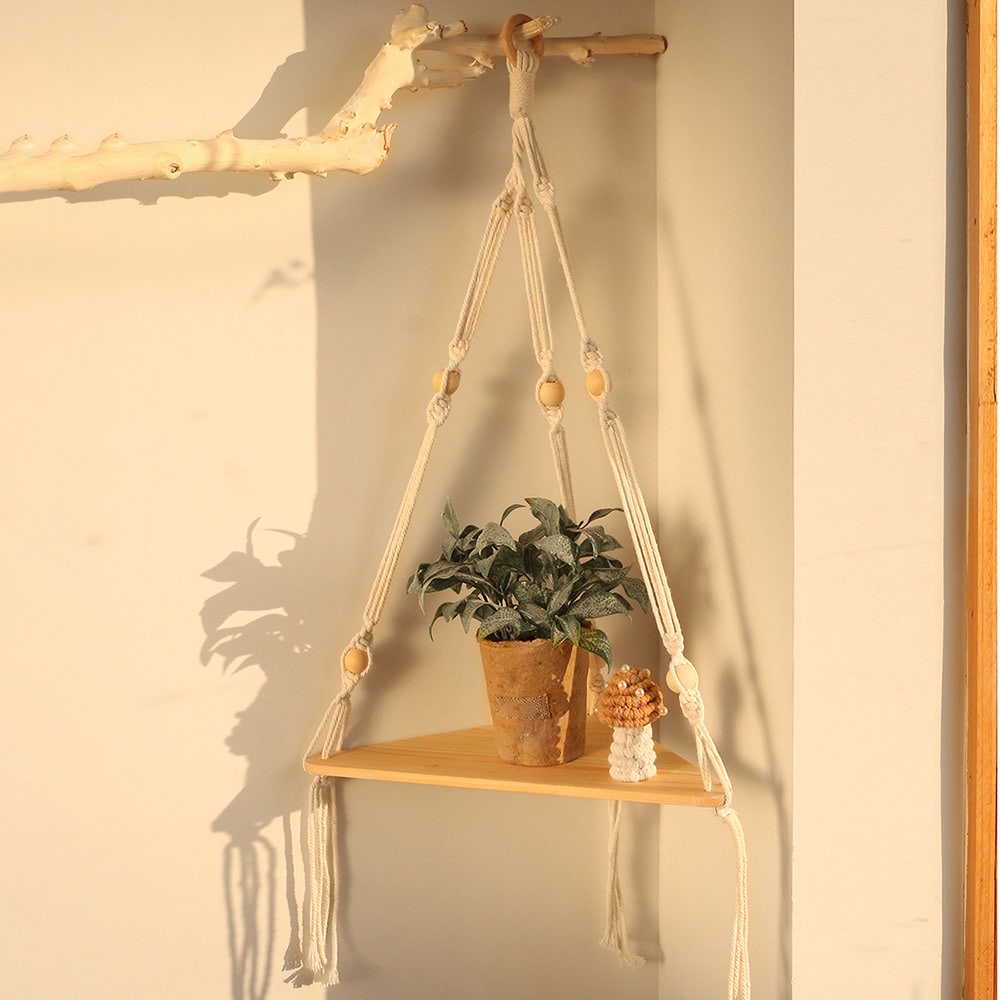 Macrame Hanging Corner Shelf holder macrame hanging net shelf storage storage