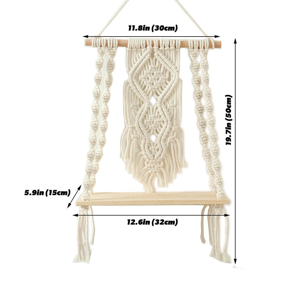 Macrame Wall Hanging Shelf AESTHETIC_Boho AESTHETIC_Cottagecore AESTHETIC_Soft Girl shelves SUB CATEGORY_Wall Decor