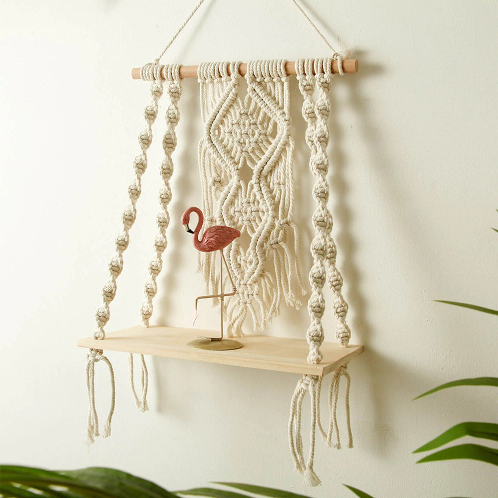 Macrame Wall Hanging Shelf AESTHETIC_Boho AESTHETIC_Cottagecore AESTHETIC_Soft Girl shelves SUB CATEGORY_Wall Decor