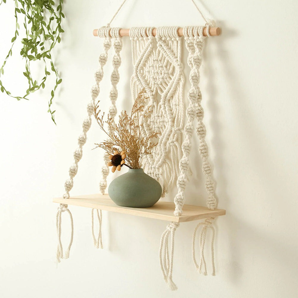 Macrame Wall Hanging Shelf AESTHETIC_Boho AESTHETIC_Cottagecore AESTHETIC_Soft Girl shelves SUB CATEGORY_Wall Decor