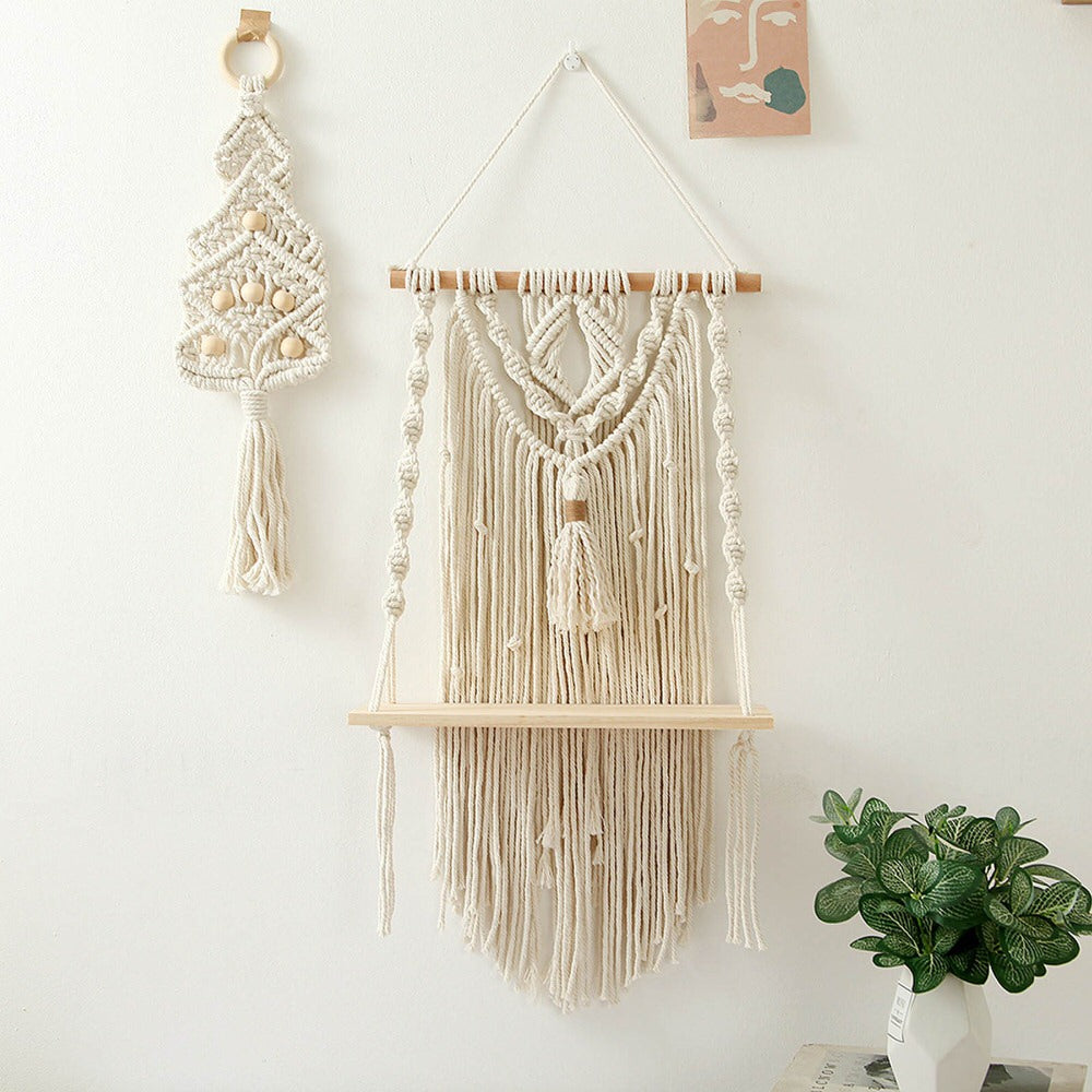 Macrame Wall Hanging Shelf AESTHETIC_Boho AESTHETIC_Cottagecore AESTHETIC_Soft Girl shelves SUB CATEGORY_Wall Decor