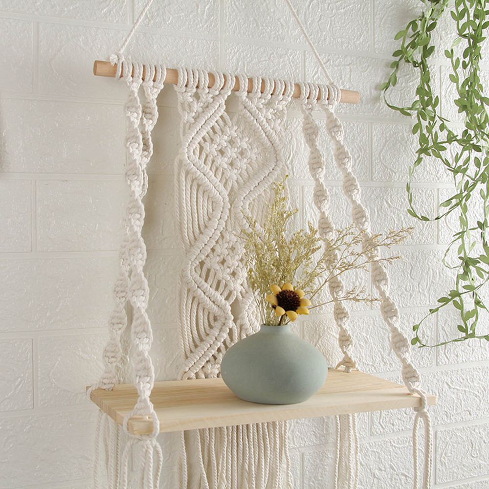 Macrame Wall Hanging Shelf AESTHETIC_Boho AESTHETIC_Cottagecore AESTHETIC_Soft Girl shelves SUB CATEGORY_Wall Decor