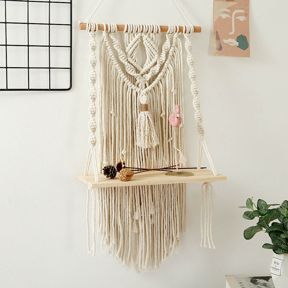 Macrame Wall Hanging Shelf AESTHETIC_Boho AESTHETIC_Cottagecore AESTHETIC_Soft Girl shelves SUB CATEGORY_Wall Decor