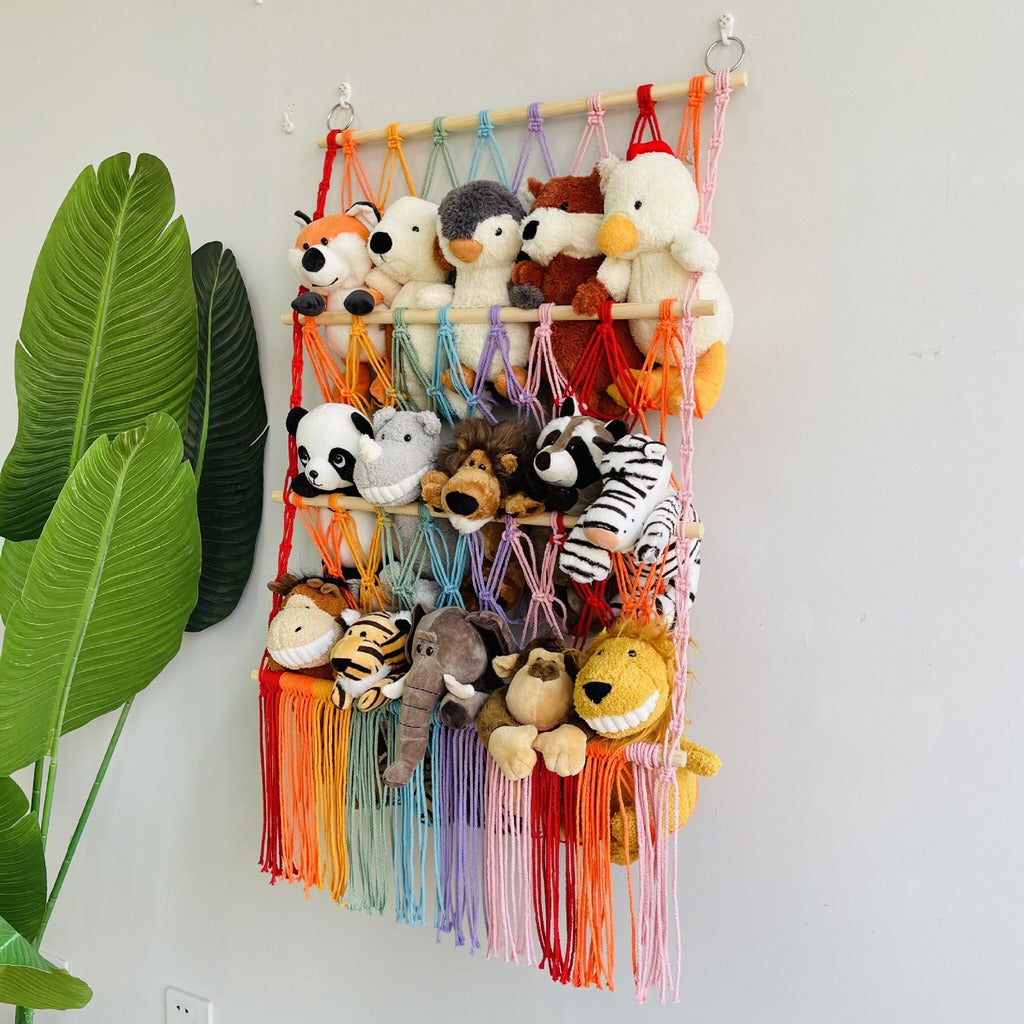 Makramee-Aufbewahrungsnetz zum Aufhängen von Spielzeug an der Wand